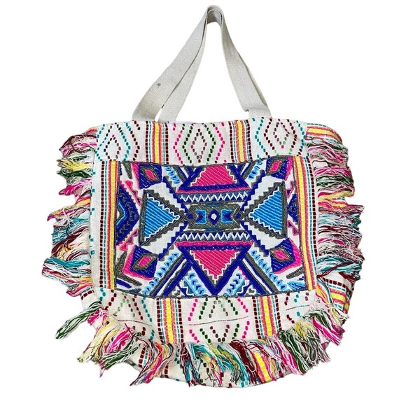 laraetnics Handbags - LaraEthnics Boho tote handbag purse beaded tassel ethnic Indian woven large